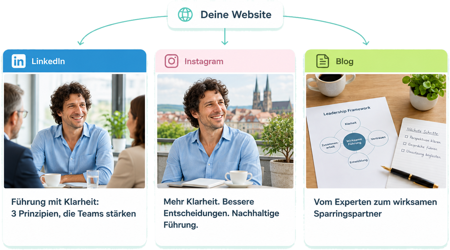 Your website becomes posts for LinkedIn, Instagram and your blog