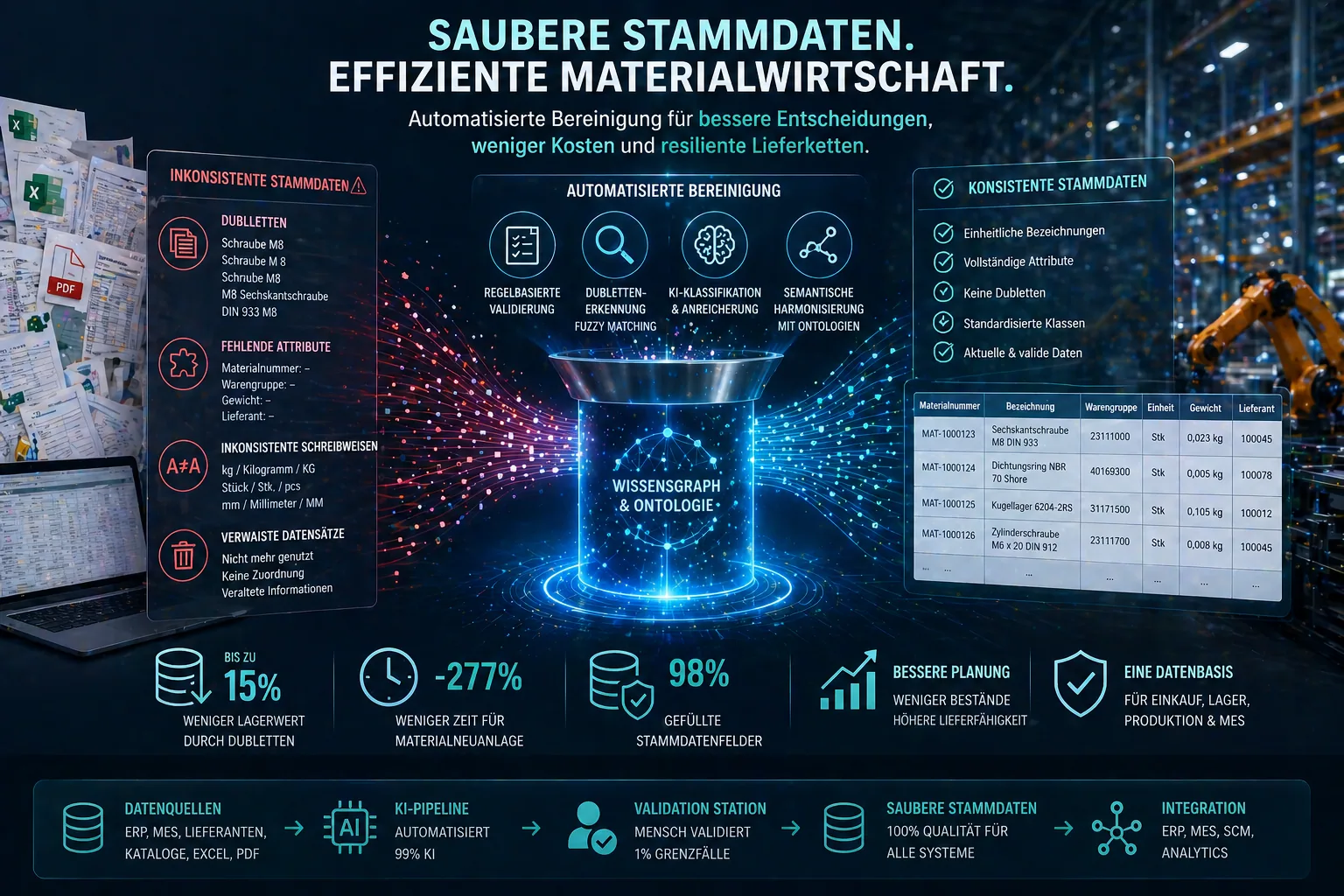 Welche Methoden helfen bei der automatisierten Bereinigung von inkonsistenten Stammdaten in der Materialwirtschaft?