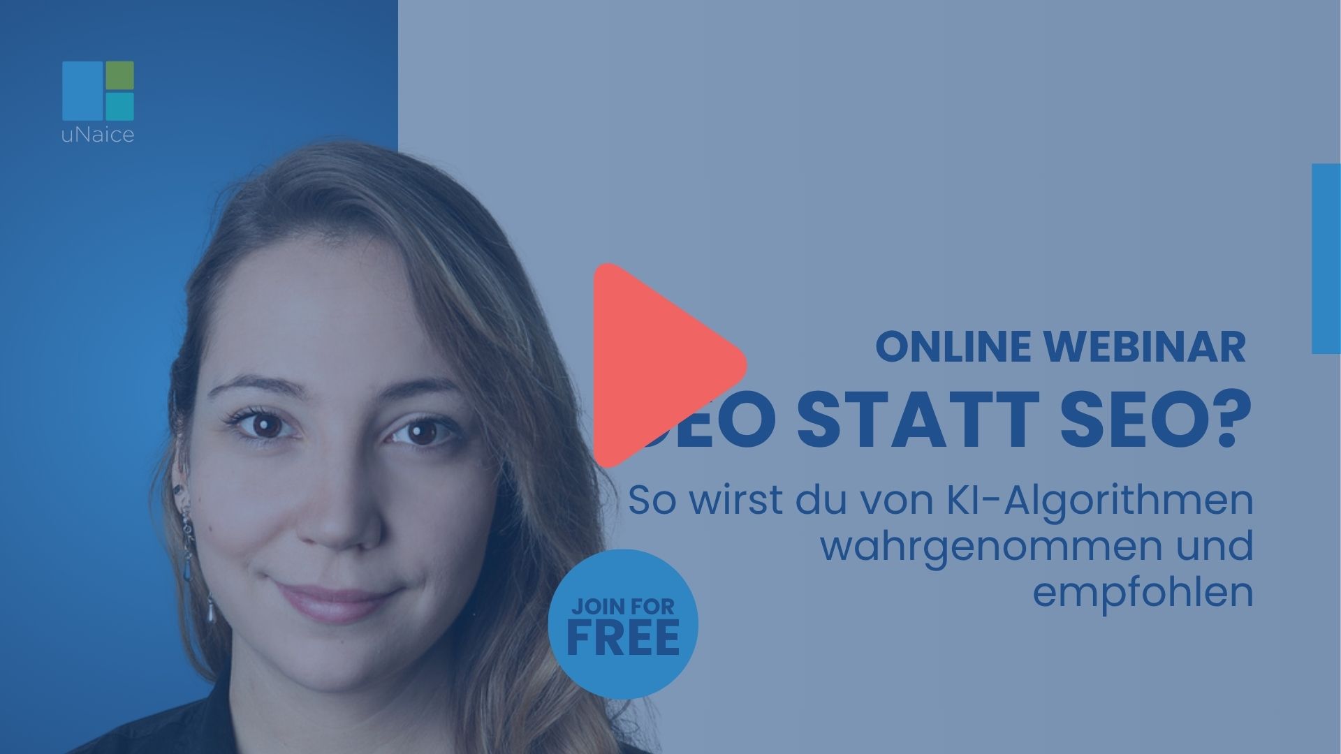 Webinar: GEO statt SEO Auf dem Bild ist ein Thumbnail für ein Webinar mit Titel zu sehen.